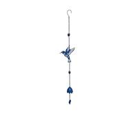 Louis Moulin Carillon à Vent Suspendu - Motif Colibri Bleu - Mobile Sonore Oiseau en Métal - H 92 x L 17,5 cm - Décoration Jardin Poétique