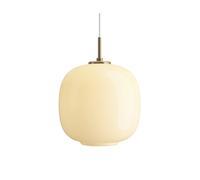 Louis Poulsen VL 45 Radiohus 250 Pendelleuchte, Brass / Glossy Pale Yellow Glass