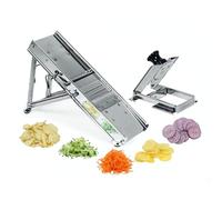 Louis Tellier - Mandoline Inox Professionnelle avec Chariot - Fabriqué en France - 2 Peignes 3 et 10 mm pour Frites et Julienne - Lame Lisse et Gaufrée Réglable