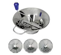 LOUIS TELLIER - Moulin à Légumes Manuel en Inox - Professionnel - 3 Grilles Incluses - Productivité (1,5 kg/minute) - Soupes, Purée, Compotes, Coulis - Robuste - 31x31x25cm - Fabriqué en France