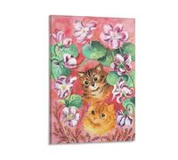 Louis Wain Cat Illustration Animal Art Poster Pensées et Tabby Poster Art Impression murale Peinture Photo Poster à suspendre Décoration familiale 20 x 30 cm