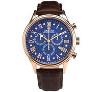 LOUIS XVI Danton 1502 Montre pour homme - Diamètre 44 mm - Étanche - Or rose avec verre saphir - Bracelet marron - Cadran bleu diamants - Mouvement à quartz suisse