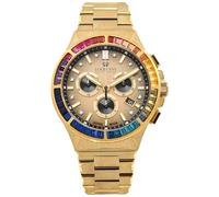 LOUIS XVI Le Monarque Frosted Iced Rainbow 1218 - Montre pour homme - Diamètre 42 mm - Étanche - Avec verre saphir - Bracelet doré - Cadran doré - Mouvement à quartz CH, or