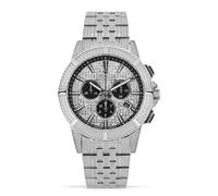 LOUIS XVI Majesté Montre chronographe pour homme avec mouvement à quartz suisse et bracelet en acier inoxydable Doré/argenté avec diamants CZ 43 mm, Argent glacé, Bracelet
