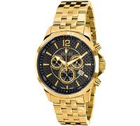LOUIS XVI Montre-Bracelet Athos Bracelet en Acier Inoxydable d'or avec Le Real Carbone Cadran Chronographe Quartz analogique en Acier Inoxydable LXVI800 Homme