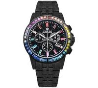 LOUIS XVI Montre bracelet pour homme Majesté Iced Out - Bracelet en acier inoxydable, argent/or, diamants CZ, chronographe, analogique, quartz, en acier inoxydable, Bracelet