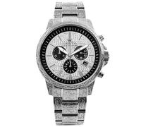 LOUIS XVI Palais Royale Iced - Montre pour homme - Diamètre : 43 mm - Étanche - Avec verre saphir - Or argenté noir - Cadran diamants CZ - Mouvement à quartz CH, argenté, Bracelet