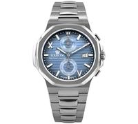 LOUIS XVI Renaissance Chrono 1672 - Ø 40 mm - Montre pour homme - Étanche - Avec verre saphir - Bracelet argenté - Cadran bleu jean - Mouvement à quartz suisse