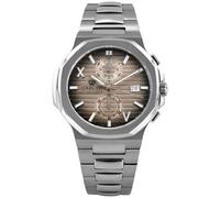 LOUIS XVI Renaissance Chrono 1673 - Ø 40 mm - Montre pour homme - Étanche - Avec verre saphir - Bracelet argenté - Cadran moka marron - Mouvement à quartz suisse