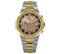 LOUIS XVI Renaissance Chrono 1690 - Ø 40 mm - Montre pour homme - Étanche - Avec verre saphir - Bracelet bicolore argent doré - Cadran marron - Mouvement à quartz suisse