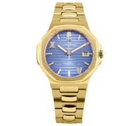 LOUIS XVI Renaissance Femme 6103 - Montre pour femme - Étanche - Bracelet doré - Cadran bleu givré avec diamants - Mouvement à quartz suisse