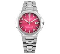 LOUIS XVI Renaissance Femme 6121 - Montre pour femme - Diamètre 35 mm - Étanche - Bracelet argenté - Cadran rose foncé avec diamants - Mouvement à quartz suisse