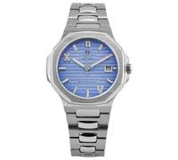 LOUIS XVI Renaissance Femme 6123 - Montre pour femme - Étanche - Bracelet argenté - Cadran bleu givré avec diamants - Mouvement à quartz suisse - Diamètre 35 mm