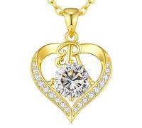 LOUISA SECRET Collier Femme A-Z Initiales en Capitale, Pendentif Cœur d'Amour avec Plaque d'Or 18K, Bijoux Personnalisés pour Femme, Épouse, Mère, Anniversaire, Anniversaire de Mariage, Fête des Mères