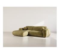 Louise - Canapé d'angle gauche 4 places en velours texturé - Vert Kaki
