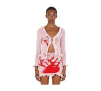 Louise Lyngh Bjerregaard - Ruffle Trim Wool Cardigan - Femme - Pulls - Rose - Taille: 38 FR