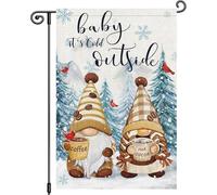 Louise Maelys - Drapeau de jardin avec nain d'hiver - Baby It's Cold Outside - Double face Cardinal Welcome Christmas Tr