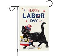 Louise Maelys Drapeau de jardin double face avec inscription Happy Labor Day Vertical, petit chat noir, jardin, cour, maison, drapeaux américains Ba