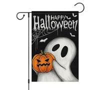 Louise Maelys Drapeau de jardin Happy Halloween - Citrouille fantôme - 30,5 x 45,7 cm - Double face - Petite toile de jute - Décoration de vacances d'extérieur (drapeau uniquement)