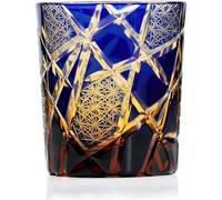 LOUISEQUN Verres à whisky Edo Kiriko en cristal bleu cobalt 255 g avec coffret cadeau pour whisky, scotch, bourbon, cocktail et jus de fruits