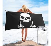 LOUJIN Serviette de bain à séchage rapide avec tête de mort et doigts d'honneur en microfibre absorbante douce pour la peau pour le sport, la plage, les voyages 70 x 140 cm