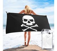 LOUJIN Serviette de plage en microfibre avec motif tête de mort et drapeau de pirate pour adultes - Séchage rapide - Avec pochette - 160 x 80 cm