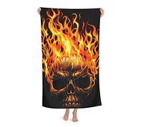 LOUJIN Serviette de plage en microfibre douce avec motif tête de mort et flamme, 80 x 130 cm
