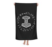 LOUJIN Serviette de plage Vikings Mjolnir et roue de rune symbole de mythologie nordique en microfibre pour adultes, couverture de plage absorbante 80 x 130 cm