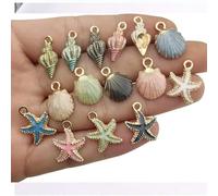 LOUKEKE 20 accessoires de bijoux DIY comprenant des gouttelettes d'huile de coquille d'escargot de mer de perles aléatoires, des étoiles de mer, des bracelets, des boucles d'oreilles et tout petit
