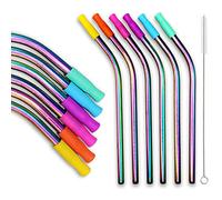 LOUKIDS - 6 pailles en acier inoxydable + embouts en silicone alimentaire-PREMIUM qualité-adaptés aux enfants-marque française-réutilisable et zéro déchets-etui et brosse de nettoyage