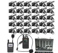 LOUKIENE Système de guide touristique sans fil, microphone et haut-parleur, 2 émetteurs, 30 récepteurs, 1 étui de rangement pour chargeur, système de casques Bluetooth pour l'entraînement de l'usine