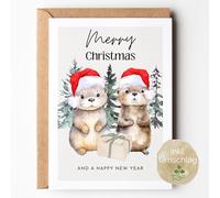 loulala® Carte d'anniversaire loutre avec inscription « Otter Merry Christmas and a Happy New Year »