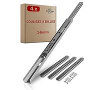 LouMaxx glissiere pour tiroir 246 mm pour rainure 17 mm - 2 paire (gauche/droite) - coulisse tiroir avec sécurité anti-sortie - rail tiroir coulissant, montage facile, vis incluses