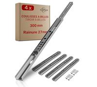 LouMaxx glissiere pour tiroir 4 pièces | rail tiroir 300 mm | rail tiroir coulissant avec extension partielle pour rainure 27 mm
