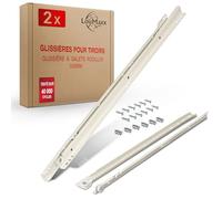 LouMaxx glissiere pour tiroir 500 mm | Lot de 2 (1 paire) glissières blanches | Système de coulisse de tiroir à extension partielle | glissiere tiroir crème blanche