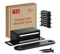 LouMaxx loqueteau magnétique fort - force de maintien 4kg - set de 4 pièces en noir - aimant de porte - aimant d'armoire - aimants de meubles - fermeture magnétique noir acier inoxydable
