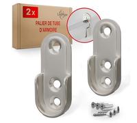 LouMaxx Lot de 2 supports de tringle à vêtements robustes en zinc moulé sous pression, nickelé, pour tringle à vêtements, pour tubes ovales de 15 mm, avec vis