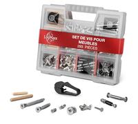 LouMaxx Lot de 293 connecteurs de meubles - Vis galvanisées pour meubles et accessoires - Avec chevilles en bois, excentriques, vis Euro et clous - Compatible avec les vis IKEA