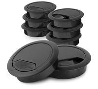 LouMaxx Lot de 8 Passe-câbles de Bureau Noirs en Plastique Solide - 60 mm de Diamètre - Couvercle de Trou Ajusté Avec Installation Stable