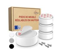 LouMaxx Pied de Meuble Réglable Blanc - Lot de 4 Pieds pour Meuble Ø 55 5 mm - Rehausseur de Meuble à Coller ou Blan PIED DE MEUBLE