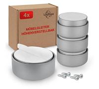 LouMaxx Pied de Meuble Réglable Gris - Lot de 4 Pieds pour Meuble Ø 53,5 mm - Rehausseur de Meuble Plastique à Coller ou Visser - Pieds Réglables INCL. Montage