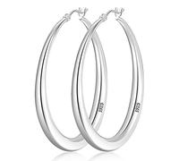 LOUMILEO Boucles d'oreilles créoles en argent 925Grandes boucles d'oreilles créoles légères femme 35mm