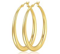 LOUMILEO Boucles d'oreilles créoles en or 14 carats Hypoallergénique - Grandes boucles d'oreilles créoles en or épais pour femmes et filles - 50mm