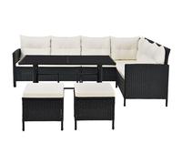 Lounge en poly rotin Manacor Noir, Crème