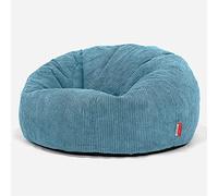 Lounge Pug Grand pouf classique bleu égéen, fauteuil confortable pour salon, tissu gaufré en peluche