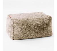 Lounge Pug Petit Pouf Repose Pied en Fausse Fourrure Lapin, Repose-Pieds Ottoman, Siège Supplémentaire pour Salon, Entrée, Bureau, Brun Doré