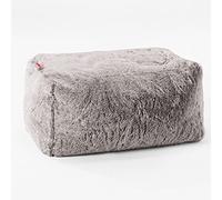 Lounge Pug Petit Pouf Repose Pied en Fausse Fourrure Lapin, Repose-Pieds Ottoman, Siège Supplémentaire pour Salon, Entrée, Bureau, Gris Clair