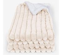 Lounge Pug Plaid Couverture 100 x 140 cm en Sherpa et Velours Côtelé Ultra Pelucheux, Plaid Douillet, Couverture Polaire, Chaude et Douce, Réversible, Crème