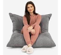 Lounge Pug Pouf Coussin Géant XXL Texturé Gaufré Pom Pom - Grand Coussin d'assise, Pouf Intérieur et Extérieur, Maniable & Polyvalent - Anthracite