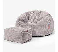 Lounge Pug Pouf Poire Classique pour Adulte en Velours Côtelé avec Repose-Pieds - Confortable, Facilement Transportable - Gris Argent